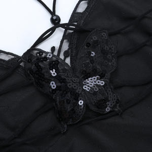 Gótico oscuro Halter negro Maxi vestido Vintage Sexy Spaghetti Strap cintura alta hendidura vestidos <span class=keywords><strong>Goth</strong></span> Party Club mujeres vestido - Product Image 5