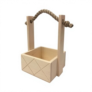 Mango <b>Wooden</b> <b>Storage</b> <b>Basket</b> with Rope Handle Square Shape Rustic Style Handmade for Living Room Sundries Holder - Product Image 1