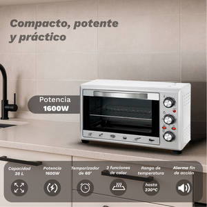 Countertop Oven 28L 1600W Grey Multifunction Electric With <b>Timer</b> And Rotisserie For Home <b>Kitchen</b> Use - Product Image 4