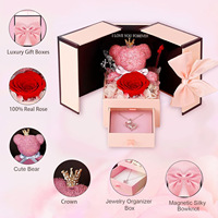 Dropshipping Boîte Rose Éternelle Ours en Mousse Mignon Roses Préservées Collier Coffret Cadeau Bijoux en Papier Ensemble Cadeau pour Maman Femme