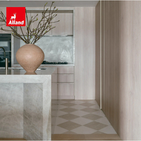 Meuble de cuisine Alland minimaliste en chêne blanc, placage massif, style nordique Japandi, avec porte pliante