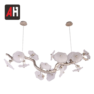Lampadario Moderno Unico in Argento Anticato Fatto a Mano con Foglie di Loto e Rami, Altezza Regolabile, LED ad Alto CRI 95 per Soggiorno - Product Image 4