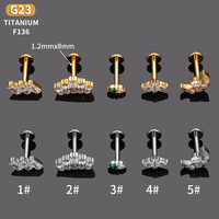 ASTMYW F136 G23 Piercing labret sans filetage en titane Moon Push 16G, clou d'oreille, cartilage, bijoux de corps en gros