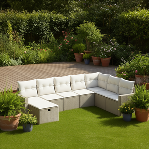 Ensemble de canapé de jardin en polyrotin beige 8 pièces avec rangement, mobilier d'extérieur au design contemporain - Product Image 2
