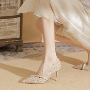 Zapatos de tacón alto con perlas, sexys y exquisitos, zapatos de tacón alto con punta para boda, siempre atemporales - Product Image 4