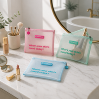 Pochette de maquillage personnalisée en nylon transparent avec logo en silicone, organisateur en maille filet, fermeture éclair, pour cosmétiques