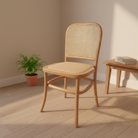 Chaise de salle à manger en rotin et bois massif de style nordique vintage, confortable, rétro, pour la maison, la salle de thé, avec dossier