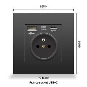 France <b>Socket</b> 4-Switch Tempered Glass Wi-Fi <b>Smart</b> Life App Minimalist Design Black Modern Wall <b>Socket</b> 230V 16A - Product Image 1