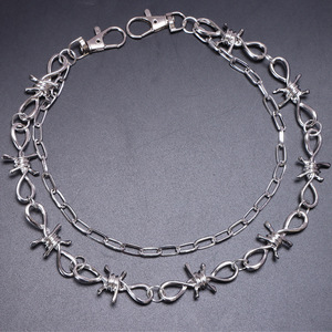 Cadena de cintura de doble capa con púas estilo Hip Hop Punk, de plata tibetana, unisex, para decoración de mezclilla, cadena corporal de moda casual - Product Image 3