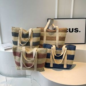 กระเป๋าถือสานลายทางสำหรับวันหยุดฤดูร้อนคุณภาพสูงแบบปรับแต่งได้  กระเป๋าสะพายข้างใบใหญ่สำหรับผู้หญิง  กระเป๋าชายหาดความจุเยอะ - Product Image 2