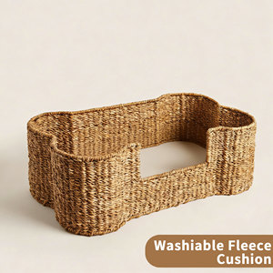 Houten vormgegeven zeegras honden- en kattenbedje, knus rustgevend huisje, handgemaakt dierenmandje - Product Image 5