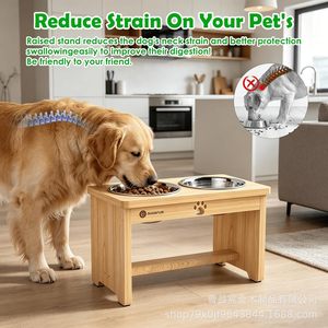 Comedero de Madera para Perros Shainfun de 20 cm, Soporte Elevado con Doble Tazón para Comida y Agua para Perros y Gatos - Product Image 2