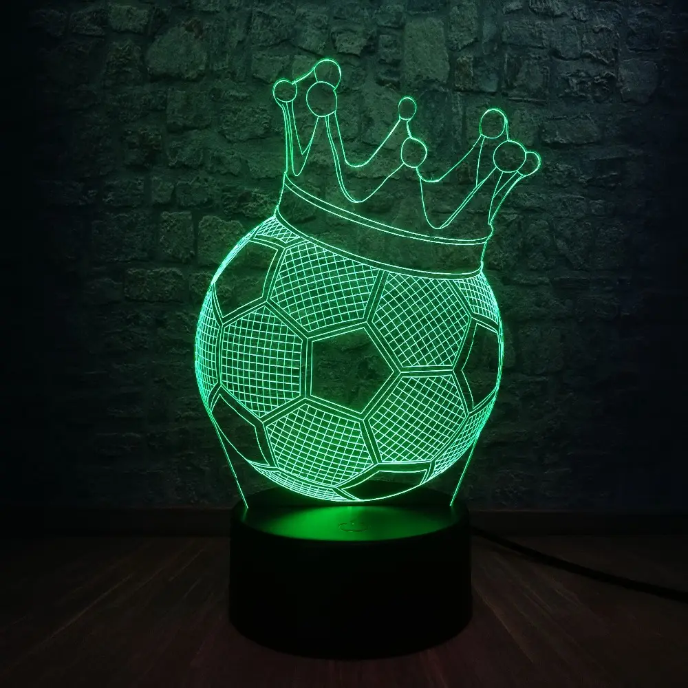 Lâmpada de led criativa para futebol, lâmpada 3d imperial de coroa, primeiro prêmio para esportes, presente para futebol e jogador, lâmpada colorida, 2019