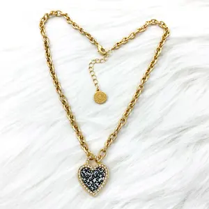 PDANY gold plated luxury black leopard print vintage resin cuba chain necklaces for women's heart trendy pendant necklace 2023