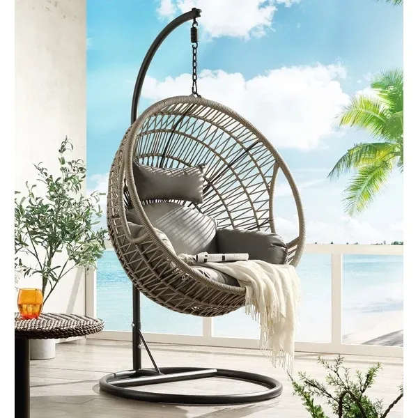 Moderne forme d'oeuf mobilier d'extérieur jardin osier rotin suspendu Patio intérieur oeuf balançoire chaise avec support