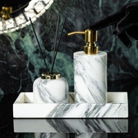 Ensemble d'accessoires de salle de bain en marbre blanc Arabescato Stonekocc, 8 pièces, distributeur de savon, porte-brosse à dents, boîte à mouchoirs, plateau de vanité
