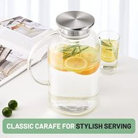 Carafe en verre borosilicate avec couvercle, facile à nettoyer, résistante à la chaleur, avec poignée, pour boissons chaudes/froides, thé froid