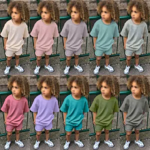 2024 new arrivals custom toddler solid cotton clothes wholesale kids summer clothing set