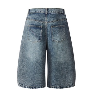 Shorts en jean pour homme 2026 personnalisés, coupe large, style vintage délavé, respirants, amples, style streetwear, avec strass - Product Image 3