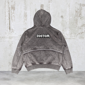 Sudadera extragrande vintage de invierno personalizada, gruesa, desgastada, con cremallera corta, parche bordado, unisex, con efecto ácido - Product Image 3