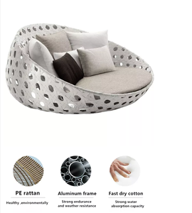 Cama de cuerda de ratán redonda para exteriores, moderna, con marco de aleación de aluminio, para ocio y jardín - Product Image 6
