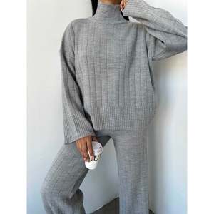 Mybeefashion Women's Half Turtleneck Wool Blend Knit <b>Sweater</b> and Elastic Waist Pants Two-Piece <b>Set</b> in Gray for Autumn Winter - Product Image 3