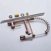 Keran Dapur Tarik Naik Warna Rose Gold, Tuas Tunggal Sensor, Kuningan Padat, Mixer Wastafel Komersial
