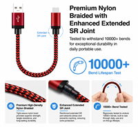 Câble USB-C court LUNG KAY 0,3 m, charge rapide 3A, cordon tressé en nylon portable pour batterie externe, chargeur de voiture, MacBook, iPad, OEM