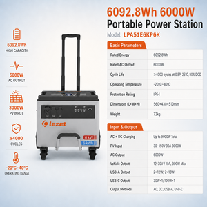 สถานีไฟฟ้าพกพา LiFePO4 แบบมีล้อเลื่อน 90 เปอร์เซ็นต์ประสิทธิภาพสูง 6092.8Wh 6000W รองรับไฟ AC/DC 9000W ชาร์จได้ มาตรฐาน IP54 ใช้งานได้ 4000 รอบการชาร์จ - Product Image 4