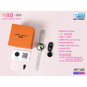 Montre connectée EDS H80 avec lunette entièrement sertie de diamants, carte SIM, écran AMOLED 1,6 pouces, mémoire 3 Go + 32 Go, appareil photo, batterie 850 mAh, système d'exploitation Android - Product Image 1