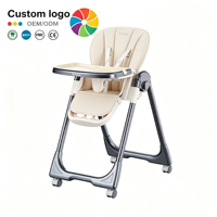 Chaise haute bébé avec structure métallique, roulettes, panier de rangement, hauteur réglable, multifonction, portable, pour l'alimentation à domicile