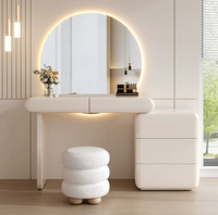 YIFAN Miroir LED sur pied moderne et durable, table de toilette murale avec grand meuble de rangement, en bois de pin blanc et panneau MDF, pour villa