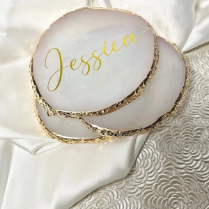 Uionen Personalized Custom Resin Agate Coasters Wedding Party Plates <b>Table</b> Setting Decorations and Name <b>Cards</b> - Product Image 1