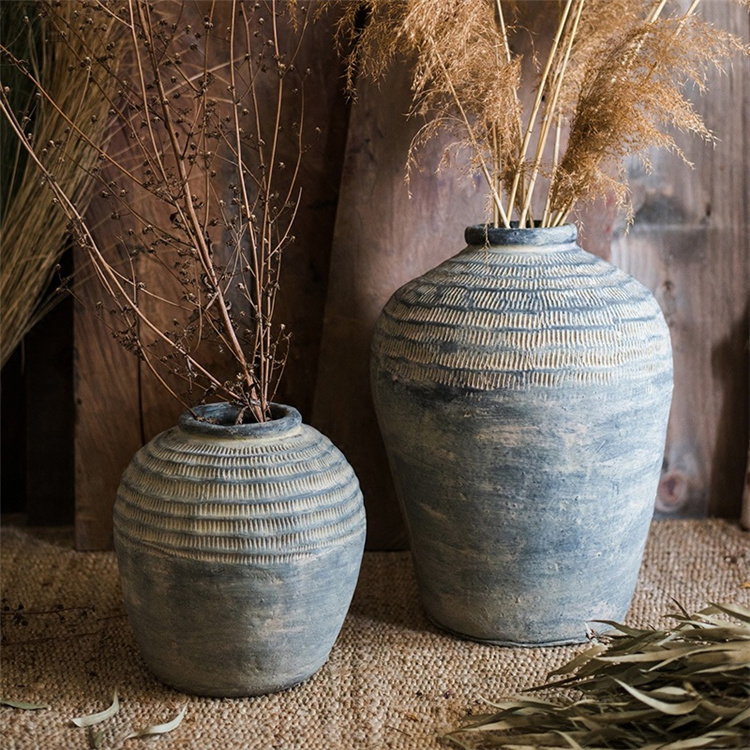 Bauernhaus rustikale Vintage Haupt dekoration geprägt Ton Innen vase Boden Blumenvase große Blumenvasen