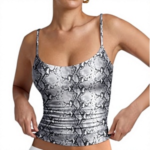 Débardeur en maille pour femme à imprimé serpent, col carré, en spandex et polyester, décontracté, respirant, design froncé, longueur standard - Product Image 3