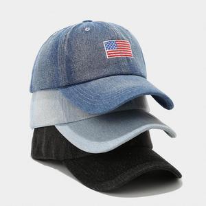 Wholesale Cotton Vintage Hat <b>Light</b> Blue Denim Baseball Cap American Embroidery USA Flag Common 6-<b>Panel</b> Unisex - Product Image 1