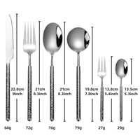 Ensemble de couverts unique de 5 pièces en argent, cuillère, fourchette, couteau, manche martelé, finition miroir, pour mariage