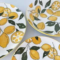 Service de table en céramique au design citron moderne et populaire, 24 pièces, assiettes en porcelaine en forme de lune avec logo personnalisé