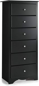 6-<strong>Drawer</strong> Wooden Chest <strong>Drawers</strong> <strong>Tall</strong> <strong>Narrow</strong> Storage Cupboard for Bedroom Living Room Closet Hallway-Black Dresser Cabinet - Product Image 2