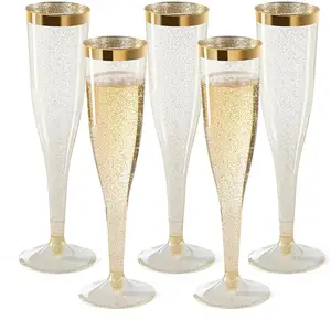 WPACK 6,5 унций одноразовые пластиковые шампанские Свадебные вечеринки тостов бокалы с канавками бокалы с золотым блеском