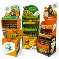 Stand Display Kardus Bergelombang Ramah Lingkungan dengan Cetakan Khusus, Stand Display Buah Bergaya Halloween untuk Kiwi dan Jeruk