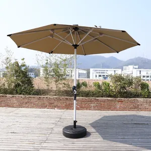 Customized Patio Outdoor Garden 2.7M Round Central Pole Umbrella Supplier Parasol with LED Strip Light