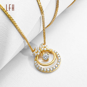 Collier pendentif en forme de nœud papillon double cercle en zircon cubique scintillant, or véritable 18 carats, collier rond en forme de nœud papillon jaune - Product Image 5