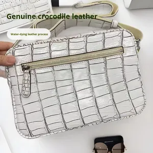 Bolso de hombro informal de <span class=keywords><strong>cocodrilo</strong></span> <span class=keywords><strong>Nilo</strong></span> para hombre, cremallera, cuero genuino para el vientre, algodón, diseño cruzado versátil, tendencia de moda - Product Image 4