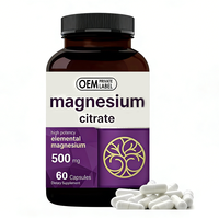 Kapsul Magnesium Sitrat & Glisinat 500mg Label Pribadi untuk Dewasa, Suplemen Kesehatan Jantung, Otot, dan Tidur, Kualitas Makanan