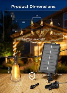 Solar Powered LED <b>String</b> Lights IP44 Waterproof Remote Dimmable Patio Lights for <b>Garden</b> Backyard - Product Image 6