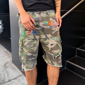 Shorts <span class=keywords><strong>en</strong></span> <span class=keywords><strong>jean</strong></span> pour hommes personnalisés, effet vieilli, délavés à l'acide, motif camouflage, avec éclaboussures de peinture, style cargo, imprimé numérique, <span class=keywords><strong>en</strong></span> denim camouflage - Product Image 1