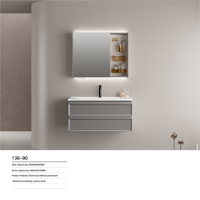 Meilleures ventes Meuble-lavabo de salle de bain avec armoire à miroir Lumière à capteur LED 800-1000mm, contreplaqué multicouche étanche (mural)