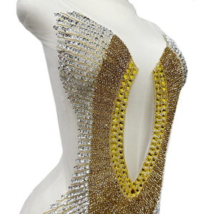 Popolare Applicazione in Strass Dorati per Corpetto, Patch Decorativa per Abiti da Cerimonia, Realizzata a Mano - Product Image 4