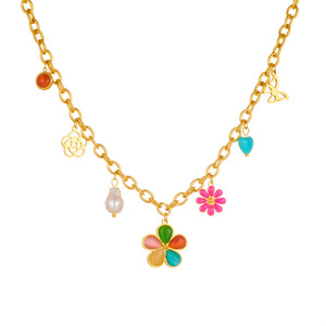 Colorful Resin Petal Daisy Hollow Butterfly Pearl Heart Charm Stainless Steel Necklace Gift Fashion Pendant - Product Image 4
